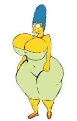 big_breasts big_ol_pair_of_tittys blue_hair breasts dressed green_clothing heels looking_at_viewer marge_simpson red_necklace the_simpsons thicc thicc_thighs thick thick_thighs xxturkiaxx yellow_skin