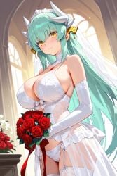1girls ai_generated big_breasts boquet breasts bride clothed clothing fate/grand_order fate_(series) female green_hair hair_ornament horns huge_breasts kiyohime_(fate) kiyohime_(fate/grand_order) large_ass lingerie long_hair neruton partially_clothed tagme tagme_(artist) wedding_dress wholesome yandere