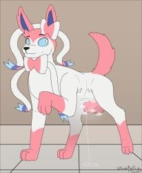 animal_genitalia balls bodily_fluids canid canine canine_genitalia digital_drawing_(artwork) digital_media_(artwork) dripping eeveelution feral fur generation_6_pokemon genital_fluids genitals hi_res leaking_precum male mammal musk musk_clouds musky_balls musky_sheath nintendo pokemon pokemon_(species) precum precum_drip rankedredpanda sheath signature simple_background solo solo_focus sweat sweaty_genitalia sylveon tail white_body