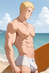 ai_generated bara gay ishigamiyu_kun male male_focus male_only muscular muscular_male naruto naruto_(series) smooth_chest smooth_skinned_male uzumaki_naruto yaoi