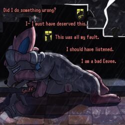 absurd_res abused after_rape after_sex bodily_fluids canid canine canis city comic cookie crying domestic_dog eevee eeveelution fairy female food generation_1_pokemon generation_6_pokemon genitals hi_res mammal night nintendo nude pokemon pokemon_(species) poofythedragon pussy raining sad series_(disambiguation) storm story street sylveon tears trauma victim water wounded