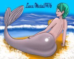 bulma_briefs dragon_ball dragon_ball_super dragon_ball_z green_hair grey_tail mermaid mermaid_ass mermaid_position metal1416 png short_hair tail