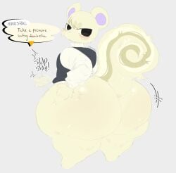 2024 5_fingers animal_crossing anthro ass big_butt butt_slap clothing dialogue english_description english_text fingers fur head_tuft hi_res huge_butt hyper hyper_butt looking_back male mammal marshal_(animal_crossing) nintendo rear_view rodent sciurid simple_background slap slapping_own_butt slapping_self solo speech_bubble standing sweater tail text thick_thighs topwear tree_squirrel tuft white_background white_body white_fur zombvie00