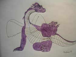 2009 anus claws dragon dragon_tales female pussy raised_leg scarran_(artist) solo wheezie_(dragon_tales) wings