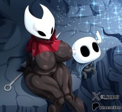 1boy 1girls 2_horns alternate_body_type alternate_breast_size arthropod artist_name big_ass big_breasts big_butt black_body black_skin breasts bubble_ass bubble_butt bug bug_girl female female_only hollow_knight hollow_knight:_silksong hornet_(hollow_knight) karuro-kun large_ass large_breasts large_butt male silksong team_cherry