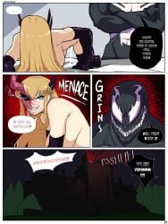 1boy 1girls black_body black_sclera blonde_hair blue_eyes comic comic_page darkchylde demon_girl demon_horns dialogue elbow_gloves empty_eyes english_text female hair_ornament horns light-skinned_female light_skin magik_(illyana_rasputin) magik_(marvel_rivals) male marvel marvel_comics marvel_rivals no_sex page_20 page_number sharp_teeth speech_bubble spider-man_(series) stormrider teeth text transformation venom_(marvel) venom_(marvel_rivals) white_eyes x-men