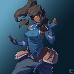 1futa 2013 absurdres autopaizuri avatar_legends blue_eyes breasts bulge cameltail cameltoe clothing colored dark-skinned_futanari dark_skin detached_sleeves fingerless_gloves fur_trim futanari futanari_only gloves hair_tubes highres human intersex intersex_only kevinsano korra large_penis medium_breasts paizuri payot penis ponytail solo solo_futa standing straight_hair the_avatar the_legend_of_korra tied_hair water_tribe