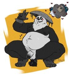 1:1 2025 anal anal_sex anthro asian_conical_hat balls bear belly big_breasts black_dildo black_glans blush breasts clothing digital_drawing_(artwork) digital_media_(artwork) dildo dildo_in_ass dildo_insertion dildo_sitting eyewear flaccid flat_colors fur genitals gesture giant_panda glans glasses hand_gesture hat headgear headwear hi_res male mammal mihoyo multicolored_body multicolored_fur nipples nude object_in_ass pan_yin_hu penetration penis ryonane sex_toy sex_toy_in_ass sex_toy_insertion simple_background smile solo text v_sign zenless_zone_zero