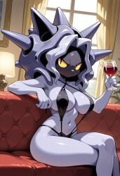 ai_generated big_breasts cloyster cup_of_wine furry furry_female micro_bikini pokemon pokemon_(species) pokephilia razhdeluxe