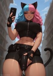 1futa 1futanari ai_generated ass balls belt big_ass big_breasts big_butt big_hips big_penis black_shirt black_shorts blue_eyes blue_hair breasts cat_ears cat_girl cat_tail catgirl cleavage dick dickgirl eyebrows eyelashes feline futa_only futanari grin grinning grinning_at_viewer hair hands-free huge_cock indoors intersex koneko_dolls lips long_hair looking_at_viewer makeup midriff narrow_waist narrowed_eyes navel nose penis pink_hair police police_badge police_officer police_uniform policewoman seducing seductive seductive_eyes seductive_gaze seductive_look seductive_mouth seductive_pose seductive_smile shirt shorts smile smile_at_viewer smiley_face smooth_balls smooth_penis smooth_skin solo solo_dickgirl solo_focus solo_futa solo_futanari tank_top testicles tight_clothes tight_clothing tight_fit two-tone_hair two_tone_hair velonix