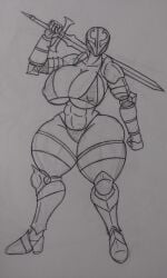 armor big_breasts bikini breasts female hellgate_london human looking_at_viewer muscular muscular_female normalaverageguy sword templar_(hellgate_london) thick_thighs video_games