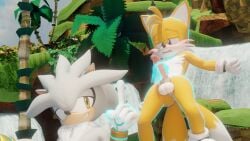 2025 3d_(artwork) anthro anthro_on_anthro blue_eyes canid canine digital_media_(artwork) duo eulipotyphlan fox fur grey_body handjob hedgehog hi_res male male/male mammal penile psychic_handjob sega sex silver_the_hedgehog sonic_(series) sonic_the_hedgehog_(series) tails tails_the_fox tan_body twintails3d white_body white_fur yellow_body yellow_eyes yellow_fur
