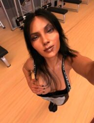 1girls 3d black_hair breast_grab breasts female grabbing_own_breast gym laura_kinney marvel selfie shodanarshie solo x-23 x-men