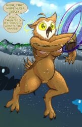 accident accidental_exposure avian beach big_breasts bird bojack_horseman breasts clitoris dizzy frist44 genitals hi_res inflatable inner_tube netflix owl pussy swimming wanda_pierce water