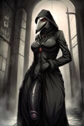 ai ai-created ai_art ai_generated black_body futa_only futanari intersex masked_futa massive_penis red_eyes rule_63 scp scp-049 scp_foundation