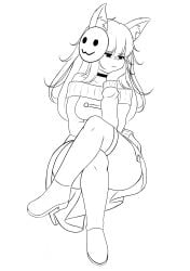 1girls 2d :3 animal_ear_fluff animal_ears black_choker boots bored breasts casual choker clothed clothed_breasts clothing crossed_legs curvy dress ear_tuft exposed_shoulders exposed_thighs female fluffy_hair gray_clothing grayscale hand_on_cheek hand_on_chin hand_on_hip hourglass_figure kemonomimi legs_crossed light-skinned_female light_hair light_skin line_art long_hair long_sleeves looking_down mask mask_on_head masked_female medium_breasts necklace original_character shoulders sitting solo solo_female solo_focus stockings sweater sweater_dress thick_thighs thigh_boots thigh_focus thighhighs tired uncolored vlack white_legwear wide_hips wolf_ears
