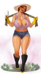 big_breasts bikini black_areola breasts busty farm farmgirl jnsdh milf tan_skin