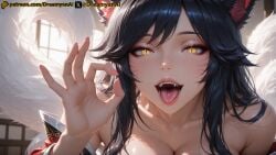 2025 ahri ai ai_assisted ai_generated anime anime_style artist_name black_hair blowjob_face blowjob_gesture breasts dreamyan_ai fellatio_gesture fox_ears fox_girl fox_tail hi_res high_quality high_resolution highres league_of_legends looking_at_viewer naked naked_female open_mouth patreon seductive seductive_eyes seductive_look seductive_smile slit_pupils thick_ass thick_thighs thighs tongue_out uncensored white_body white_skin yellow_eyes