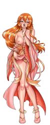 anklet bare_shoulders blush bracelet breasts cg collarbone dress female full_body gourmet_marie_(hentai_heroes) green_background hentai_heroes jewelry kinkoid long_hair looking_at_viewer marie_(hentai_heroes) medium_breasts nakiri_erina naughty_face nipples official_art one_eye_closed open_mouth orange_hair panties parody pussy ring sash simple_background solo standing tongue tongue_out uncensored underwear very_long_hair