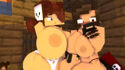 big_breasts blush breasts cubanapple julia_(cubanapple) karla_(gtsminecraft) looking_away minecraft naked naked_female nipples panties shy underwear