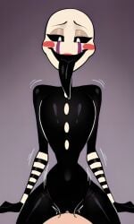 ai_generated animatronic animatronic_female black_body black_tongue blush_stickers buttons cowgirl_position five_nights_at_freddy's five_nights_at_freddy's_2 long_tongue male male_pov marionette_(fnaf) masked masked_female motion_lines pixai puppet_(fnaf) robot_girl sex slim_waist striped_arms striped_legs ultimate_custom_night vaginal_penetration white_pupils