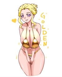 bending_forward big_breasts bikini breasts cure_earth female fuurin_asumi golden_bikini healin'_good_precure heart huge_breasts precure pretty_cure pururun_z sfw wide_hips