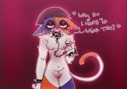 angry anthro black_eyeshadow calico_cat collar domestic_cat epic_games felid feline felis female fortnite genitals leash mammal meow_skulls meow_skulls_(fortnite) nude pussy sinnerbuns solo spiked_collar spikes thick_thighs