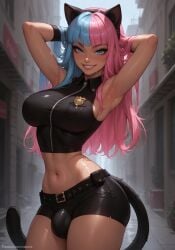 1futa 1futanari ai_generated ass balls belt big_ass big_breasts big_butt big_hips big_penis black_shirt black_shorts blue_eyes blue_hair breasts cat_ears cat_girl cat_tail catgirl cleavage dick dickgirl eyebrows eyelashes feline futa_only futanari grin grinning grinning_at_viewer hair hands-free huge_cock indoors intersex koneko_dolls lips long_hair looking_at_viewer makeup midriff narrow_waist narrowed_eyes navel nose penis pink_hair police police_badge police_officer police_uniform policewoman seducing seductive seductive_eyes seductive_gaze seductive_look seductive_mouth seductive_pose seductive_smile shirt shorts smile smile_at_viewer smiley_face smooth_balls smooth_penis smooth_skin solo solo_dickgirl solo_focus solo_futa solo_futanari tank_top testicles tight_clothes tight_clothing tight_fit two-tone_hair two_tone_hair velonix