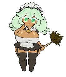 big_breasts breasts chamomile_cookie cookie_run cookie_run:_tower_of_adventures dracoarcto duster leggings maid maid_outfit maid_uniform mint_hair tagme