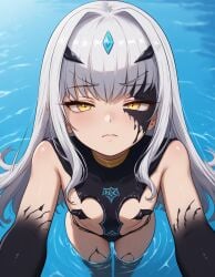 ai_generated covered_nipples dragon_girl fate/grand_order fate_(series) female female_pubic_hair looking_at_viewer melusine_(fate) small_breasts sultralis tagme v white_hair