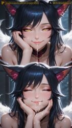 2025 ahri ai ai_assisted ai_generated anime anime_style artist_name black_hair breasts cum cum_in_mouth dreamyan_ai drinking drinking_cum fox_ears fox_girl fox_tail hi_res high_quality high_resolution highres league_of_legends patreon pleasure_face slit_pupils smile smiling swallowing swallowing_cum thick_ass thick_thighs thighs uncensored white_body white_skin yellow_eyes