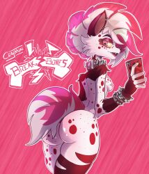 -rating 1girl absurdres animal_ears ass black_claws black_gloves black_thighhighs bracelet breasts cellphone choker collar colored_sclera commission crymini crymini_breakbones ear_piercing earrings full_body furry furry_female gloves hazbin_hotel highres huge_ass hyena_ears hyena_girl hyena_tail isai_palos jewelry looking_at_viewer multicolored_hair nipple_piercing non-web_source nude phone piercing pink_background pink_eyes pink_hair pink_tail punk punk_girl red_cellphone red_stains short_hair short_tail simple_background small_breasts solo spiked_bracelet spiked_choker spiked_collar spiked_hair spikes standing tail thighhighs thighs two-tone_hair yellow_sclera