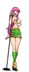 ass blue_eyes boku_mi_maï_(hentai_heroes) boots breasts cg female from_behind full_body hentai_heroes kinkoid large_breasts long_hair looking_at_viewer looking_back meme_(me!me!me!) miniskirt nipples official_art open_mouth parody pink_hair shoes simple_background skirt smile socks solo spring_boku_mi_maï_(hentai_heroes) standing thighs transparent_background