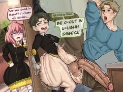 1girls 2boys 2d 2d_(artwork) 2d_artwork aged_up alternate_version_available anal anal_insertion anal_sex anya_forger balls bathroom bathroom_sex bathroom_stall big_balls big_cock big_dick big_penis big_sub big_sub_small_dom big_sub_small_top bottomless bottomless_male cuckold cuckolding cuckquean damian_desmond english english_dialogue english_text erect erect_nipples erect_nipples_under_clothes erect_penis erection gay gay_anal gay_male gay_sex hanging_balls hanging_penis huge_ass huge_balls huge_cock large_ass large_penis loid_forger male male_focus male_penetrating male_penetrating_male multiple_boys penis small_dom_big_sub spy_x_family tagme text text_bubble tongue tongue_out twilight_(spy_x_family) yaoi