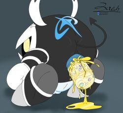 2025 absurd_res animal_genitalia animal_penis anus ass barely_visible_genitalia barely_visible_penis black_body black_skin blue_body blue_markings blue_skin clothing container discord_(app) equine_genitalia equine_penis fan_character feces flat_colors footwear forked_tail gem genitals gloves gold_(metal) handwear hi_res horn jar jar_in_anus kirby_(series) male markings mask mason_jar medial_ring metallic_feces nintendo object_in_anus object_in_ass penis pooping_in_jar raised_tail rear_view scat scatplay shoes shoulder_pads solo tail telegram unusual_anatomy unusual_feces unusual_tail waddling_head wearing_mask yellow_eyes zer0rebel4