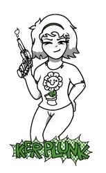 album_cover alternate_version_available bottomless ciphermaster freckles green_day gun kerplunk_girl shirt white_background white_body white_hair wink
