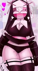 1female 1girls ass big_breasts big_eyes breasts clothed clothing curvy demon demon_girl digital_media_(artwork) female female_focus female_only femsub friday_night_funkin friday_night_funkin_mod genital_fluids genitals gloves heart huge_breasts lifting_dress lifting_skirt light-skinned_female light_skin looking_at_viewer mid-fight_masses nun nun_hat nun_outfit panties pink_body pink_skin reypan sarvente_(dokki.doodlez) sarvente_(friday_night_funkin) smile solo solo_focus standing straight sweat taller_girl thick_thighs underwear video_games wet wet_body wet_clothes wet_panties wet_pussy white_eyes