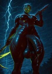 absurd_res ai_generated breasts futanari genderswap_(mtf) hi_res highres holding_weapon hung_futanari intersex large_areolae large_penis leaking_precum lightning myth1c2 precum rain robot robot_humanoid rule_63 stalker_(warframe) storm toned_body video_camera video_game video_game_character video_games warframe weapon wet