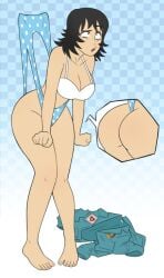 1girls anya_(mouthwashing) bluedaruu female female_focus female_only mouthwashing mouthwashing_(game) pained_expression solo_female underwear_only wedgie
