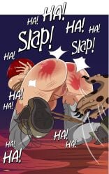 anthro ass bastian-drex blonde_hair bondage bound female hyena male mr._klamidia_(spacecunts) pussy red_hair spacecunts spank_marks spanking spanking_ass tied webcomic
