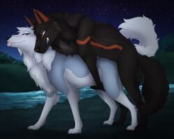 amber_eyes barndog barndog_(barndog) black_body black_fur blue_body blue_eyes blue_fur canid canine canis duo female female_penetrated feral feral_on_feral feral_penetrated feral_penetrating feral_penetrating_feral fur grey_body grey_fur hi_res kael_(beleynn) looking_pleasured male male/female male_penetrating male_penetrating_female mammal orange_body orange_fur outside penetration raised_tail sex tail tongue tongue_out vaginal_penetration vaginal_penetration white_body white_fur wolf