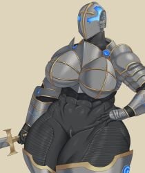 1girls abs armor big_breasts bodysuit breast_armor breastplate breasts british crotch_zipper female futuristic_armor gauntlets glowing_armor goldcrustedchicken hand_on_hips hellgate_london helmet holding_sword holding_weapon human knight large_female lotion masked masked_female muscular muscular_female pauldrons sword templar templar_(hellgate_london) thick thick_thighs tight_bodysuit video_games