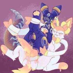 after_sex anal animal_genitalia ball_size_difference balls big_penis blush bodily_fluids bondage bondage bound duo eeveelution feral feral_on_feral fusion future_pokemon generation_2_pokemon generation_6_pokemon generation_9_pokemon genitals hi_res ice_cream_sylveon(yaco) improvised_bondage legendary_pokemon looking_pleasured male male/male miraidon nintendo paradox_pokemon penis pokemon pokemon_(species) pokemon_fusion sylveon umbreon volt(kiote) yaco_(artist)