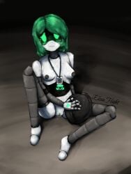 amda drone_029 exposed_breasts exposed_pussy green_eyes green_hair murder_drones robot_girl