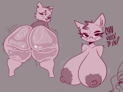 1girls anthro areolae ass ass_bigger_than_head behind_view big_areola big_ass big_breasts big_butt bottomless breasts breasts_bigger_than_head breasts_out bubble_butt clothing curvaceous curvy curvy_figure dialogue domestic_cat english_text erect_nipples feline female female_only furry gayplantsex grey_background huge_ass huge_breasts looking_back mostly_nude narrowed_eyes nipple_piercing piercing piercings seductive seductive_look shortstack sketch solo solo_female sweat sweaty sweaty_butt text thick_thighs voluptuous voluptuous_female wide_hips