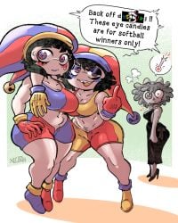 bad_bitch black_dress booty breasts cursing curvy_figure evil_pomni_(the_amazing_digital_circus) glitch_productions high_heels jester_girl mafia middle_finger pomni_(the_amazing_digital_circus) ragatha_(the_amazing_digital_circus) selfcest the_amazing_digital_circus thick_thighs xeleth