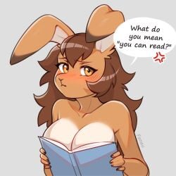 1girls blush breasts covering_breasts female fensu-san nude ouch_meme rabbit tagme topless