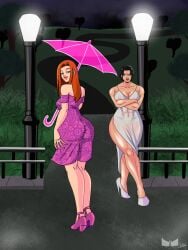 2girls amazon_prime anissa anissa_(invincible) annoyed atom_eve big_ass big_breasts big_lips black_hair blue_eyes breasts casual clothed_female dark_sky date_night dress dress_wedgie embarrassed embarrassing_panties female ginger ginger_female ginger_hair glowing_lights green_eyes high_heels invincible invincible_(comics) invincible_(tv_series) jealous jealous_female lamp lamppost large_breasts looking_at_another looking_at_viewer looking_back_at_viewer muscular muscular_female natural_wedgie night pale-skinned_female pale_skin panties park pawg pawg_build pranky public public_exposure public_indecency rain raining red_hair redhead_female samantha_eve_wilkins see-through see-through_clothing see-through_dress short_hair short_hair_female smug smug_grin soaked soaked_clothes spoilers super_powers superheroine umbrella villainess wedgie wet_body wet_clothes wet_clothing wet_hair wet_skin wind