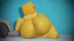 1girls 3d 3d_(artwork) ass ass bed big_ass big_butt cube_head enormous_ass female female female_only freckles_on_ass huge_ass huge_butt hyper hyper_ass large_ass muitetul on_bed pillows qooby roblox robloxian tagme yellow_skin