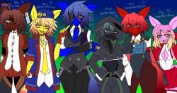 1boy 2025 5girls airiin220 bullet_n_board clothing comely_material_morning cyberairiin_(airiin220) door_knob_(horse_race_tests) downtown_skybox eyepatch female femboy furry furry_only gradient_background horse horse_ears horse_race_tests leotard lightning_strikes_thrice male resolute_mind_afternoon tomboy tomgirl